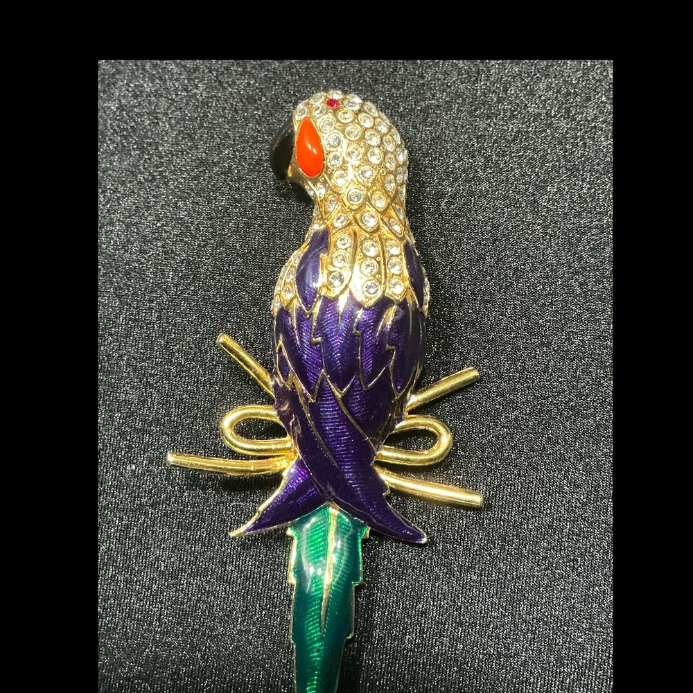 Edgar Berberi Limited Edition Parrot Brooch | Vintage Enamel Cloisonné-Style Pin